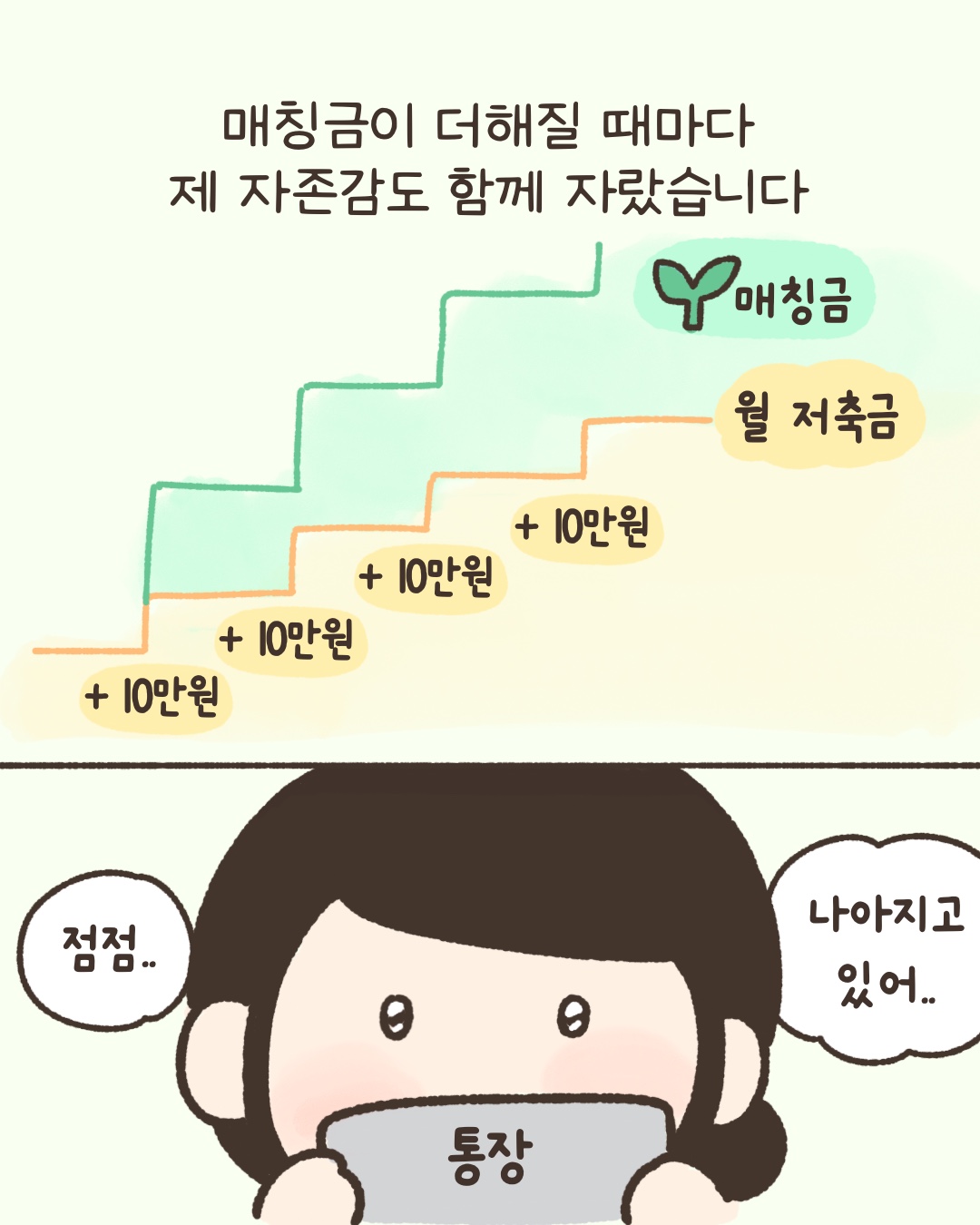 매칭금이 더해질때마다 제 자존감도 함께 자랐습니다. 점점 나아지고있어.
